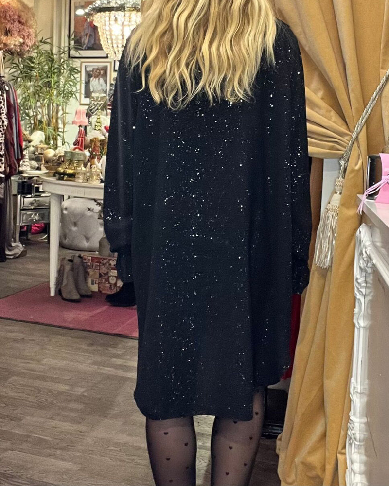 Sukienka Luźny Falbana Wykończenie Cekiny