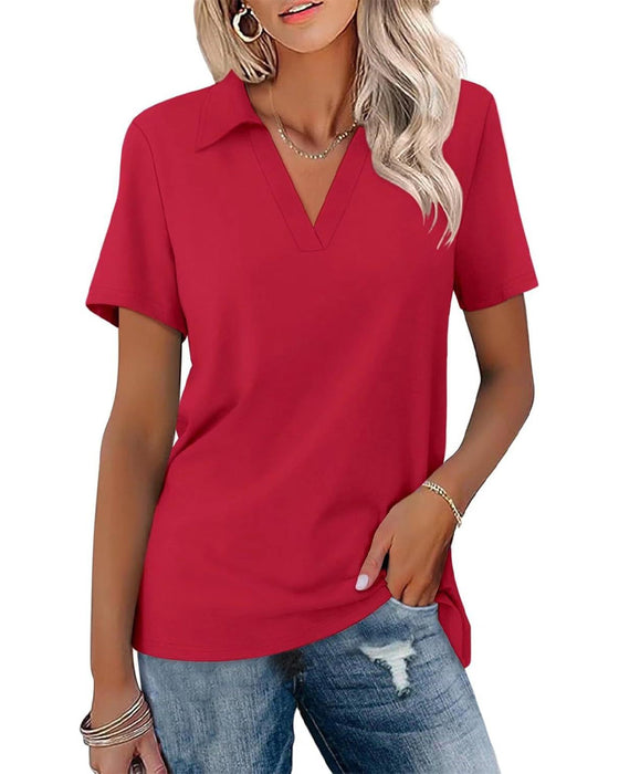 T-Shirt Krótki Rękaw V-Szyjka Polo