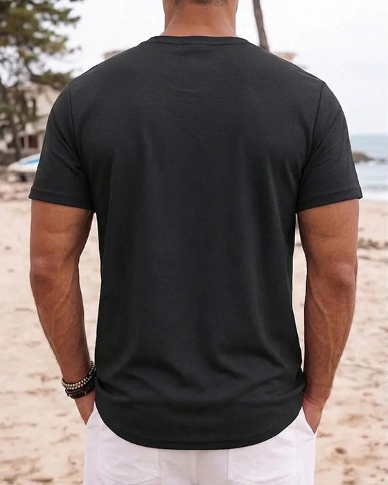 Męski T-Shirt Minimalistyczny Henley Krótki Rękaw