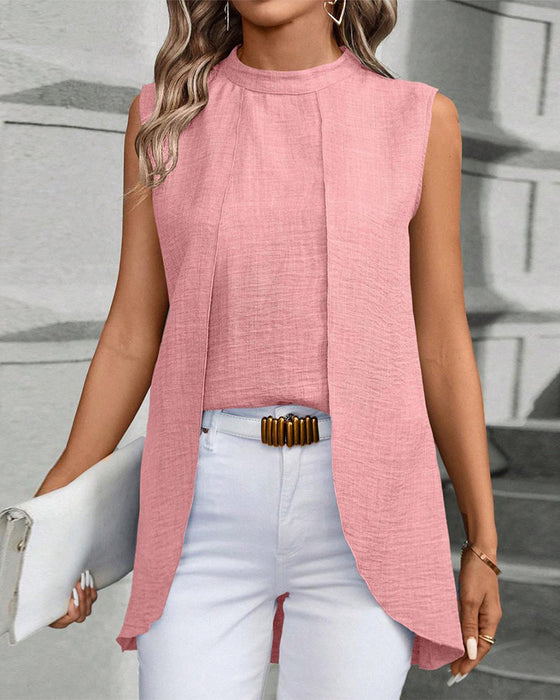 Elegancka bluzka bez rękawów w jednolitym kolorze