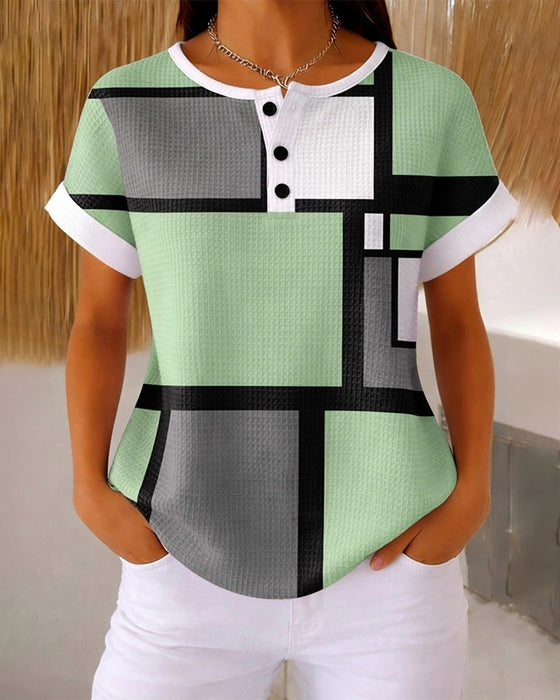 Top Henley Wafel Geometryczny