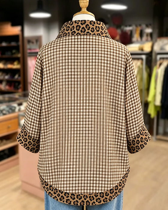 Bluzka Klapa Lampart Patchwork Krata