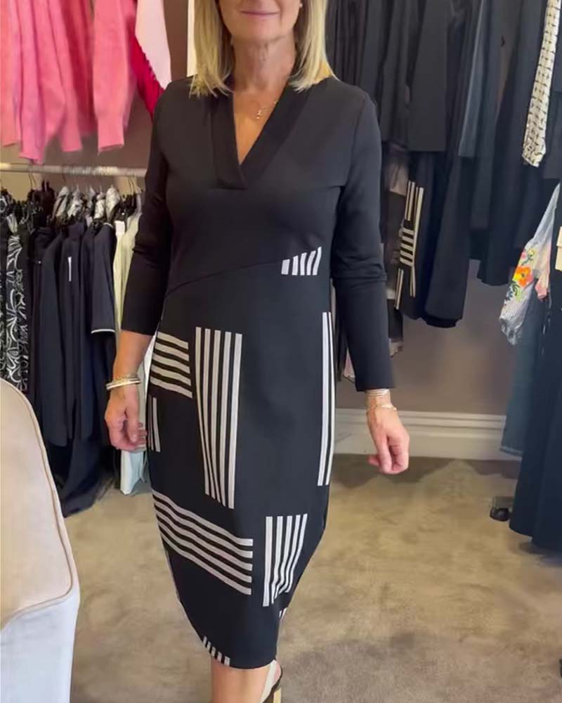 Sukienka Geometryczny Pasek Dekolt W Bodycon Midi