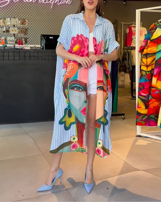 Bluzka z guzikamii rozcięciem w pionowe paski