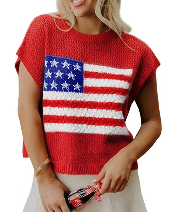 Sweter Wzór Flaga Okrągły Dekolt