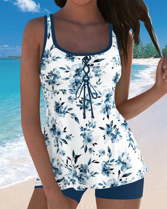 Tankini Wzorzyste Bokserki Zakrywające Ciało