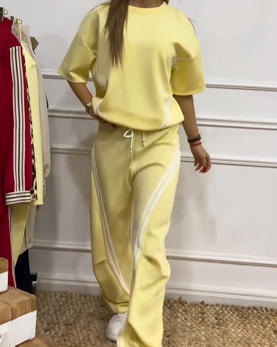 Dwuczęściowy Zestaw Sportowy Lamówka W Paski Casual