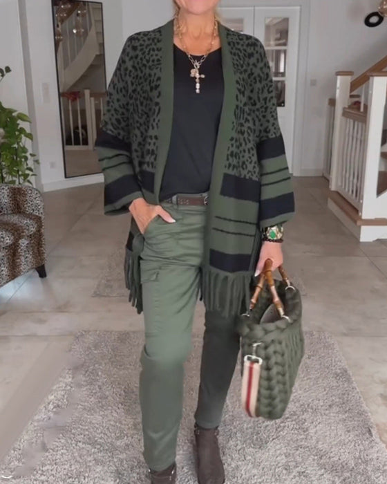 Kardigan z długim rękawem i nadrukiem w panterkę