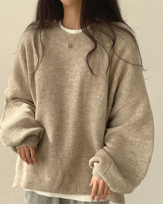 Sweter Okrągły Dekolt Bok Rozcięcie