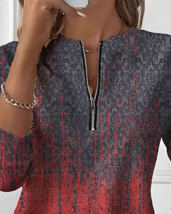 Bluza Gradient Vintage Wzór Pół Zamek Błyskawiczny
