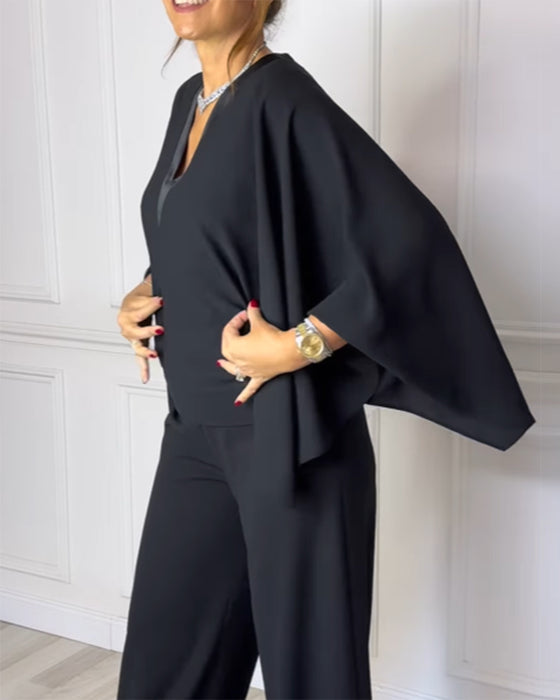 Bluzka Dekolt V Elegancki Rękaw Motyl