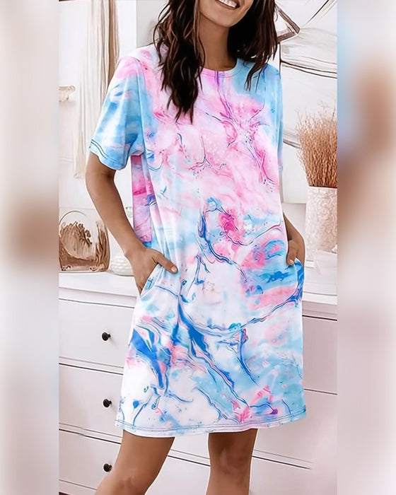 Sukienki Tie-Dye Płyn Nadruk Luźny