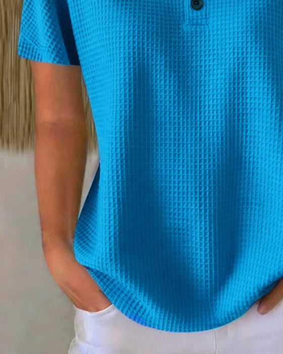 T-shirt Zapinany Dekolt V Casual