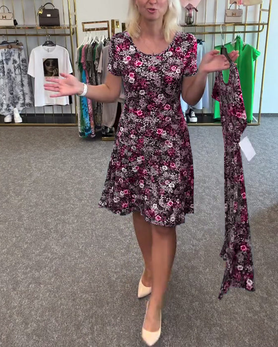 Sukienka Elegancka Wysmukła Talia Drukowana