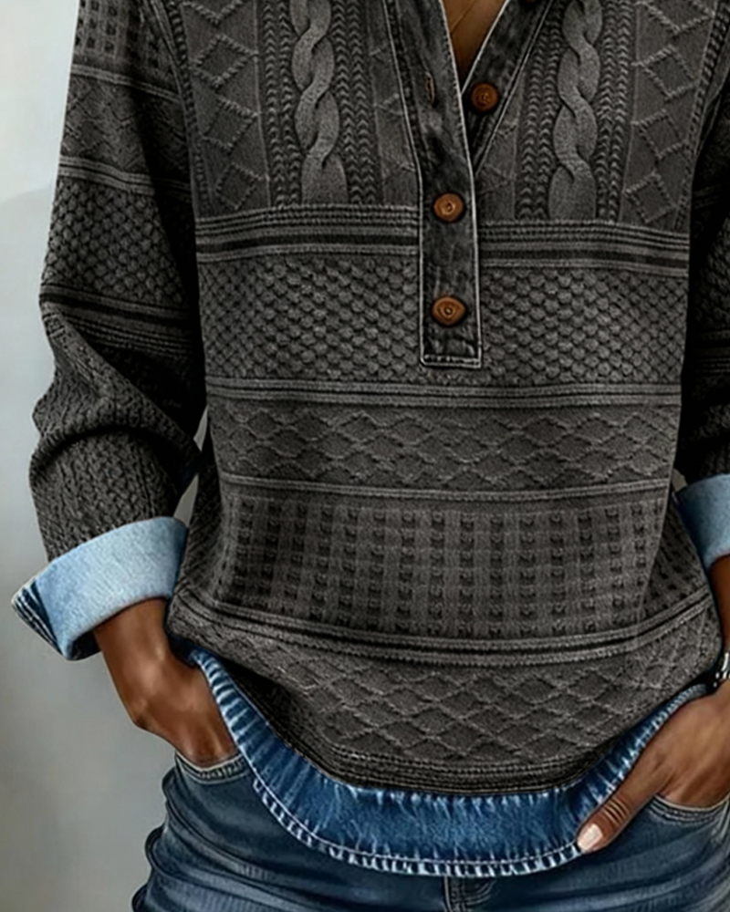 Sweter Modny Pół Guzik Klapa