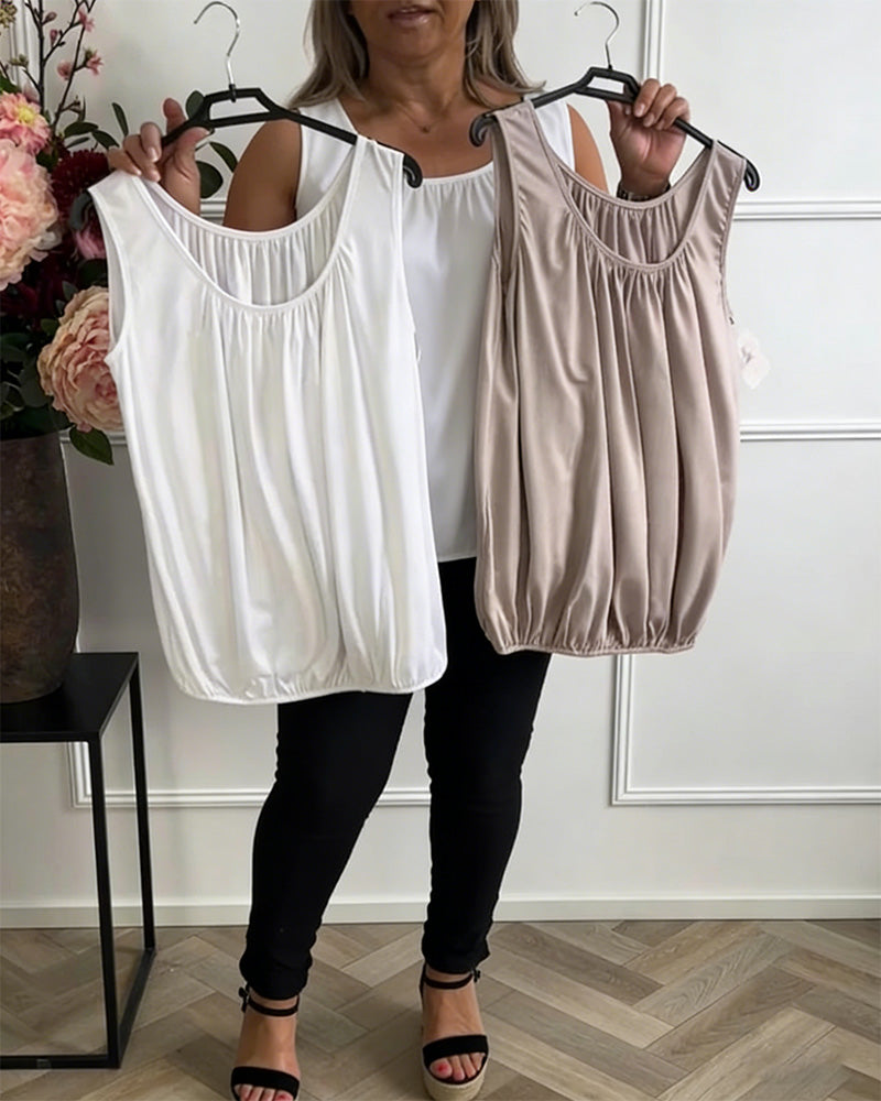 Top Bez Rękawów Jednolity Plisowany