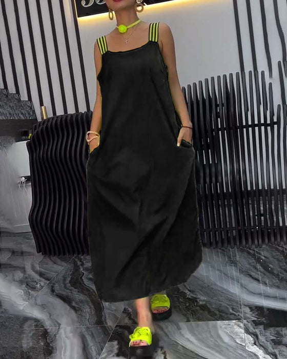 Sukienka Splicowana Zawieszenie Luźna