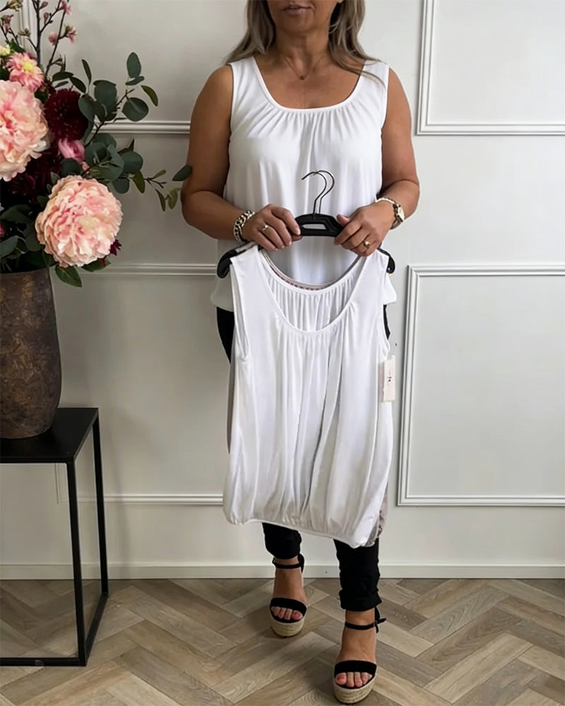 Top Bez Rękawów Jednolity Plisowany