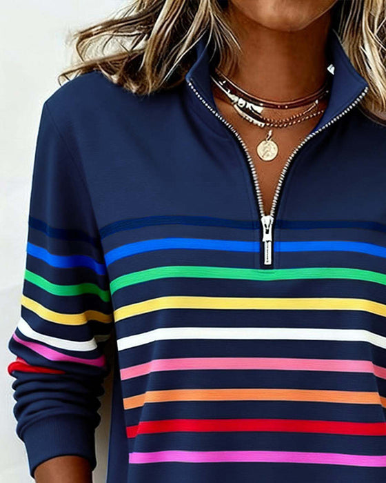 Modna Bluza Z Półzamkiem I Tęczowymi Paskami