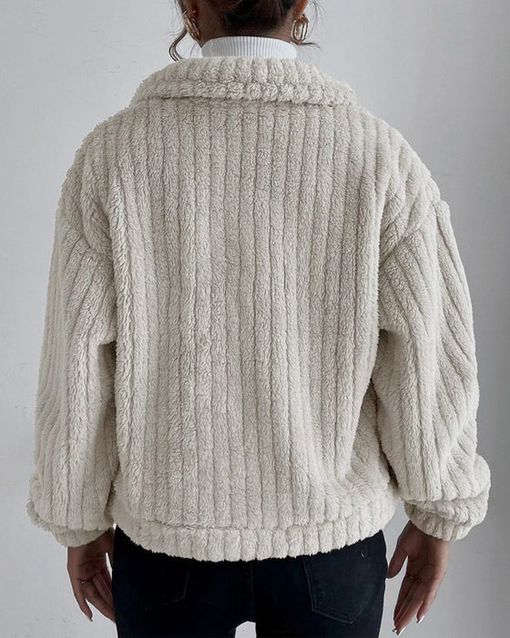 Luźny, jednolity kolor, gruby płaszcz z klapą, guzik i długi rękaw