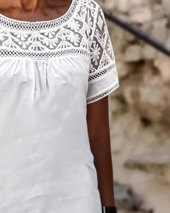 Sukienka Okrągły Dekolt Koronka Patchwork Swobodny