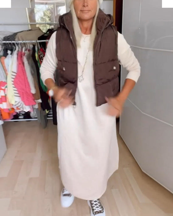 Jednokolorowa kamizelka z kapturem