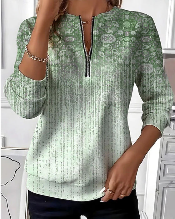 Bluza Vintage Kwiatowy Gradient Pół-Zamek