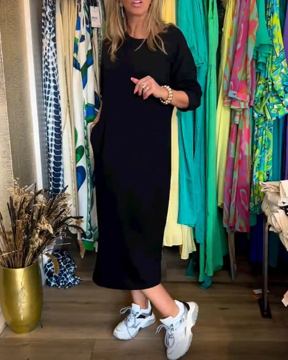 Jednokolorowa sukienka z okrągłym dekoltem