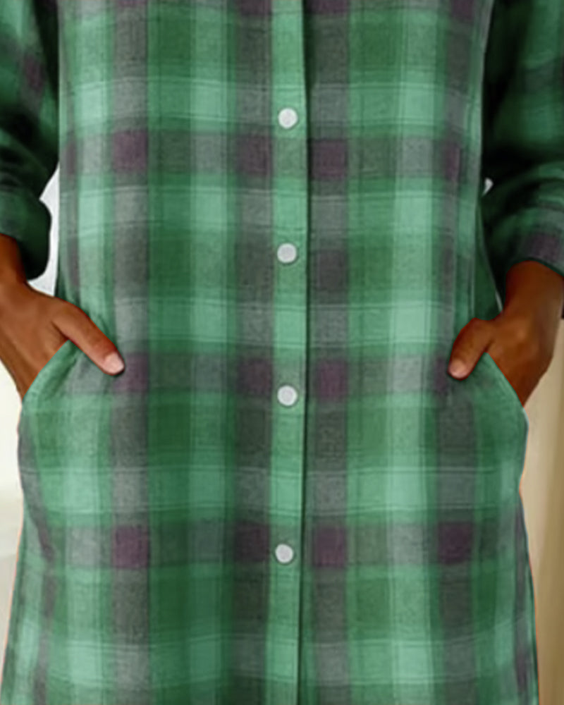 Sukienka Koszulowa Kołnierz W Kratę Zapinana Na Guziki