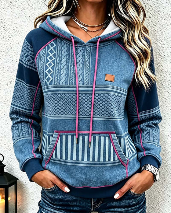 Hoodie Z Kapturem Długi Rękaw Luźny
