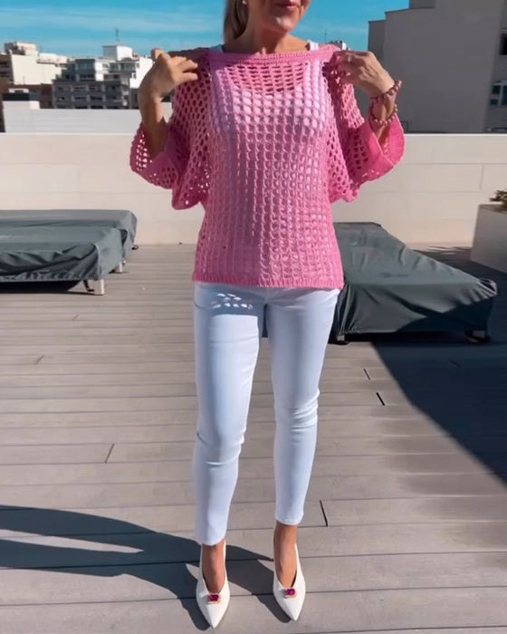 Bluzka z wycięciami w jednolitym kolorze