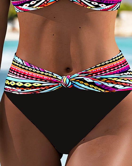 Bikini Pasek Kontrast Metalowy Guzik Halter