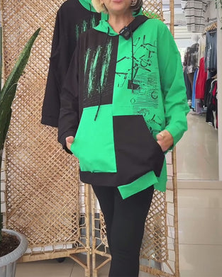 Bluza z kapturem, casual, z nadrukiem w bloki kolorów