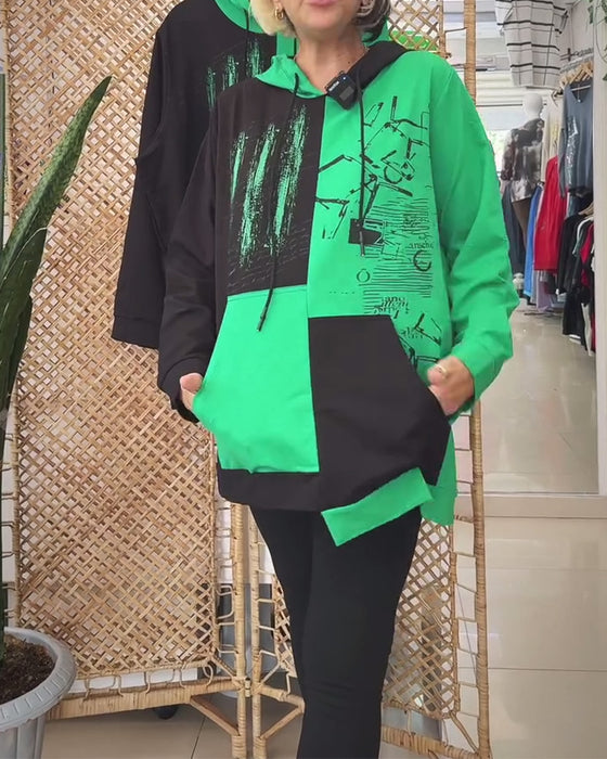 Bluza z kapturem, casual, z nadrukiem w bloki kolorów