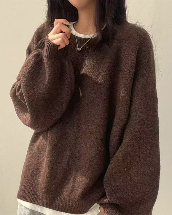 Sweter Okrągły Dekolt Bok Rozcięcie