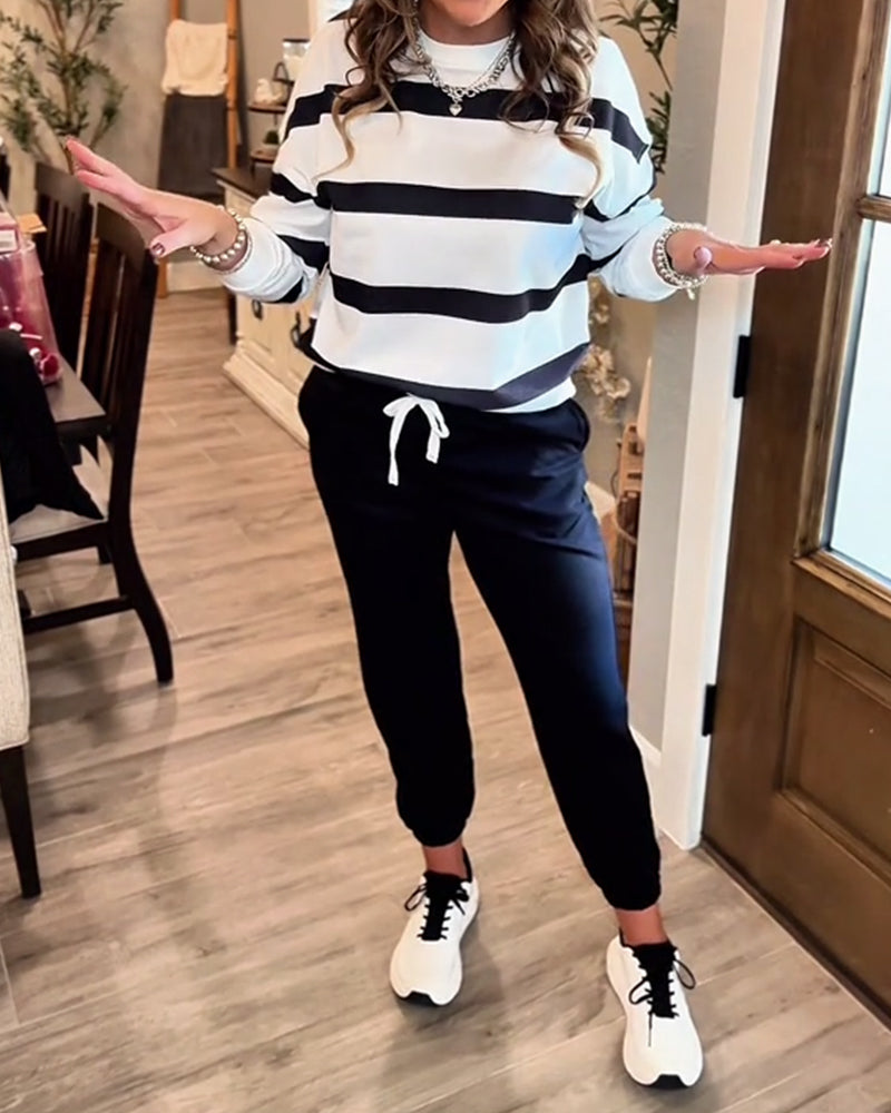 Komplet dwuczęściowy casualowy w paski sportowy