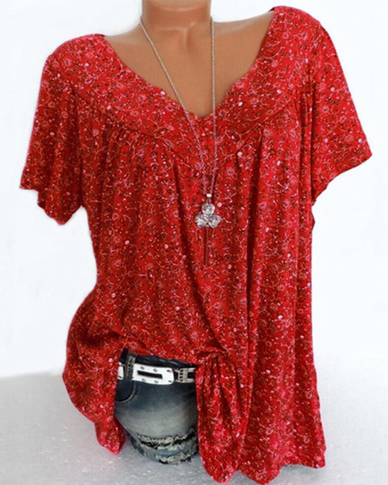 Luźna koszulka z krótkim rękawem i dekoltem w serek