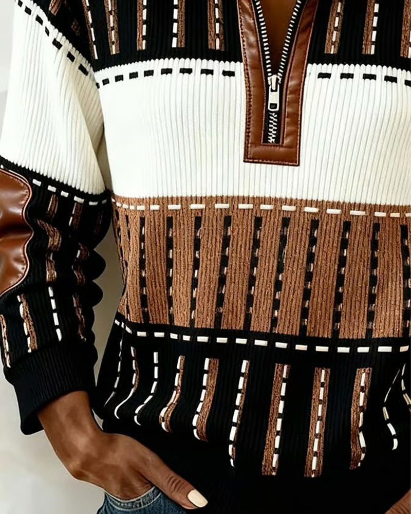 Modowa Retro Bluza Z Kołnierzem Na Pół-Zamek