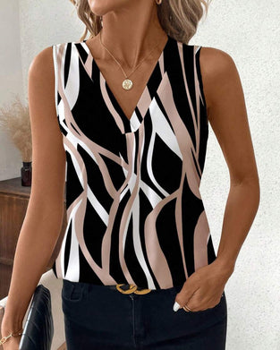 Kamizelka Z Dekoltem W Serek Kwiatowa Bez Rękawów