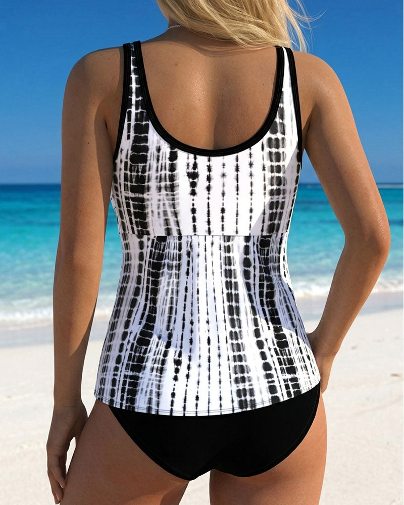 Tankini Wiązany Barwienie Siatka Patchwork