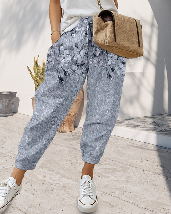 Damskie jeansy casualowe z kieszeniami i nadrukiem