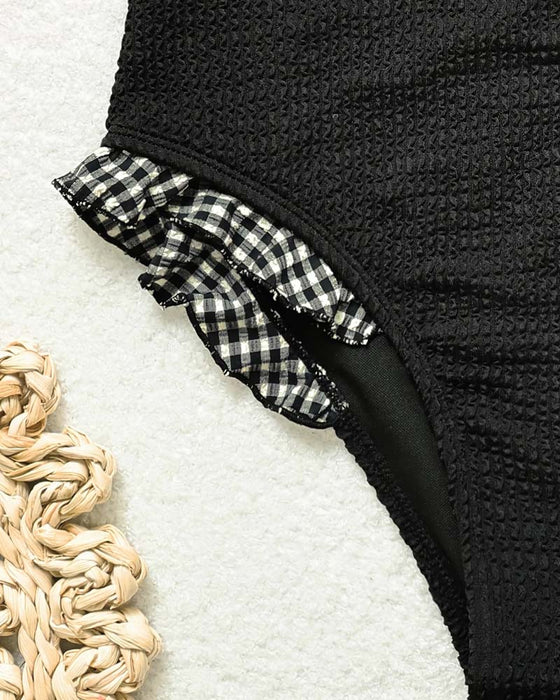 Bikini Krata Ruffle Bez Ramiączek