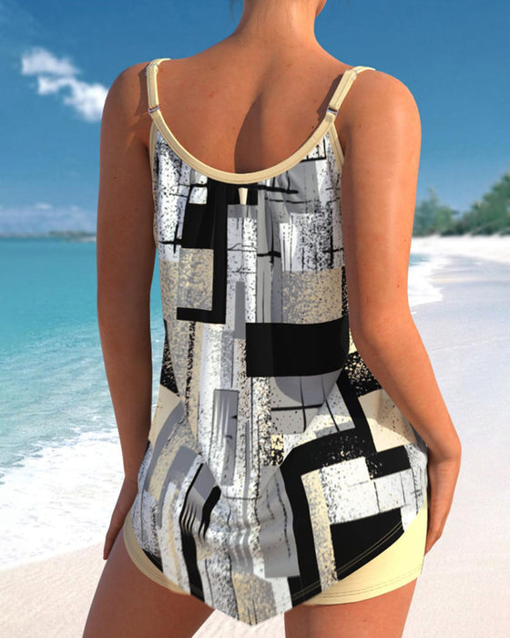 Strój kąpielowy tankini z wiązaniami i nadrukiem