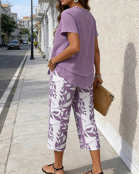Dwuczęściowy Zestaw Wzór Skrócone Spodnie Casual