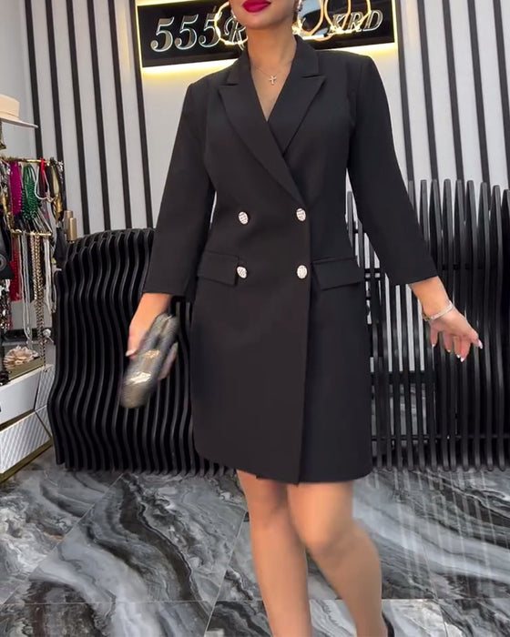 Sukienka Z Kołnierzem Krawat Podwójnie Zapięty Garnitur