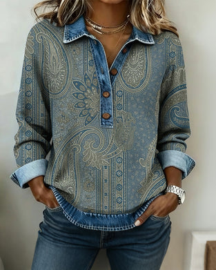 Bluza Color-Block Kołnierzyk Koszulowy