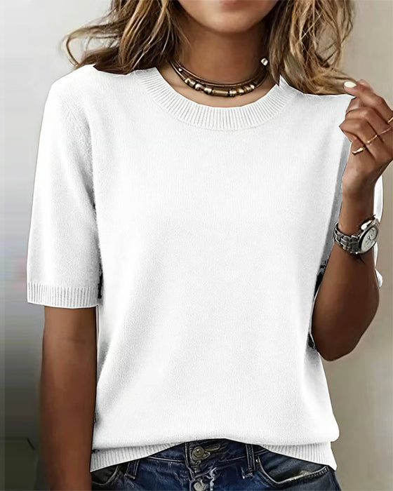 Sweter Okrągły Dekolt Dzianinowy