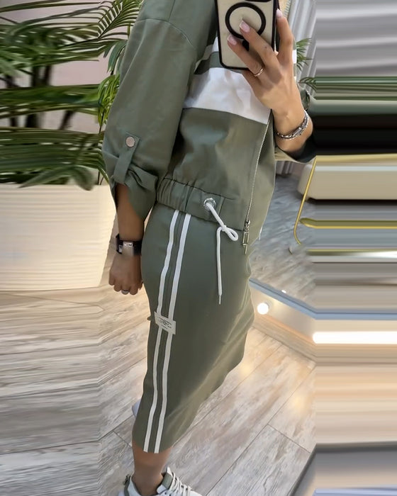 Zestaw casualowa kurtka sukienka bez rękawów