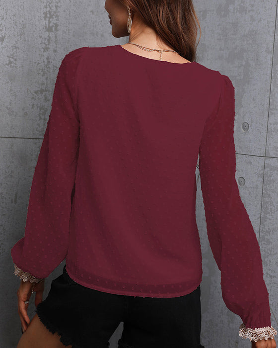 Koronkowa koszula z długim rękawem w jednolitym kolorze