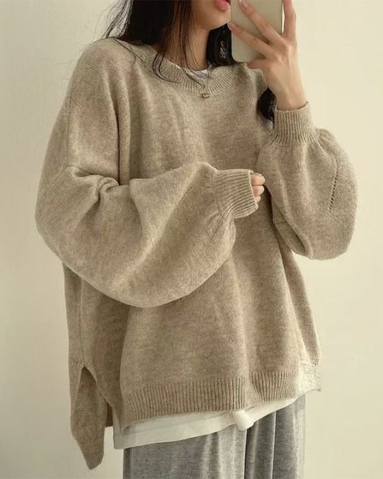 Sweter Okrągły Dekolt Bok Rozcięcie